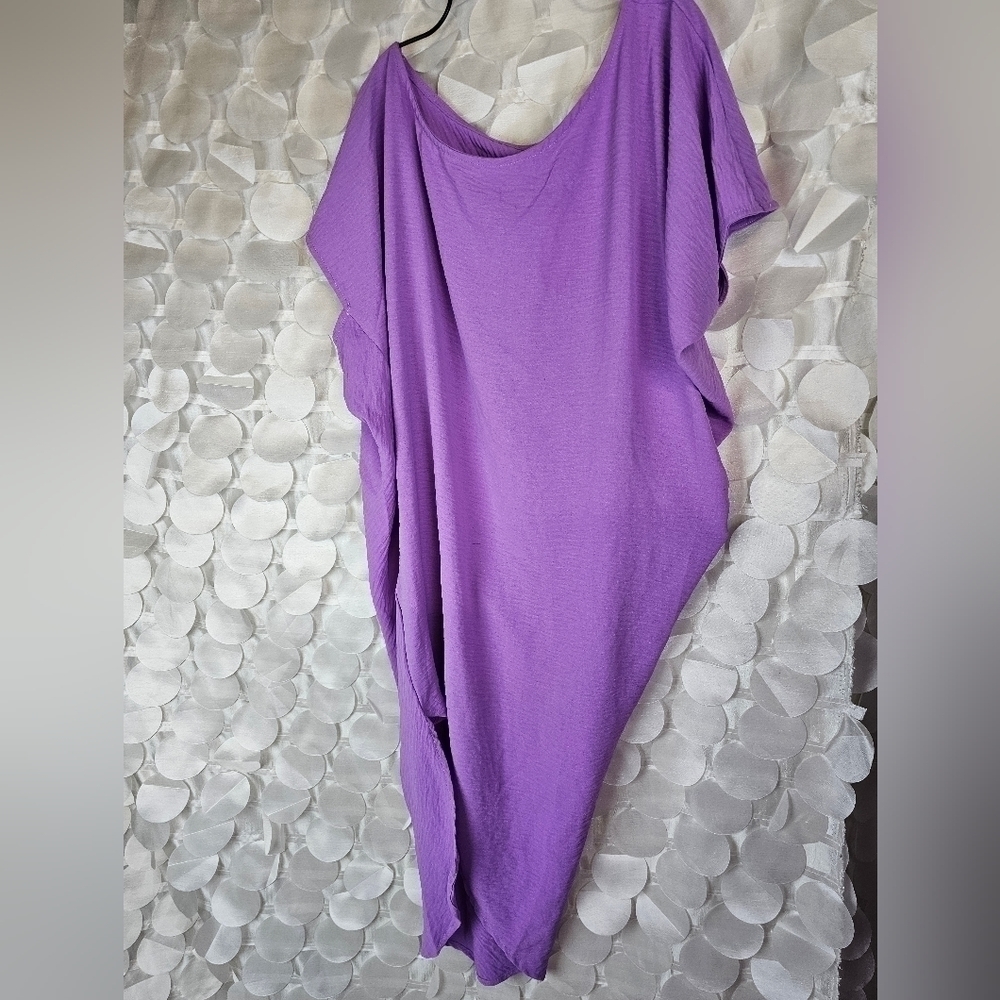 Purple‎ Off-Shoulder Swim Cover-Up | Loose Fit Beach Dress - Picture 7 of 7